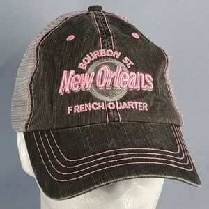 New Orleans Hat Bourbon Street Gray French Quarter Adjustable Strap Trucker Cap